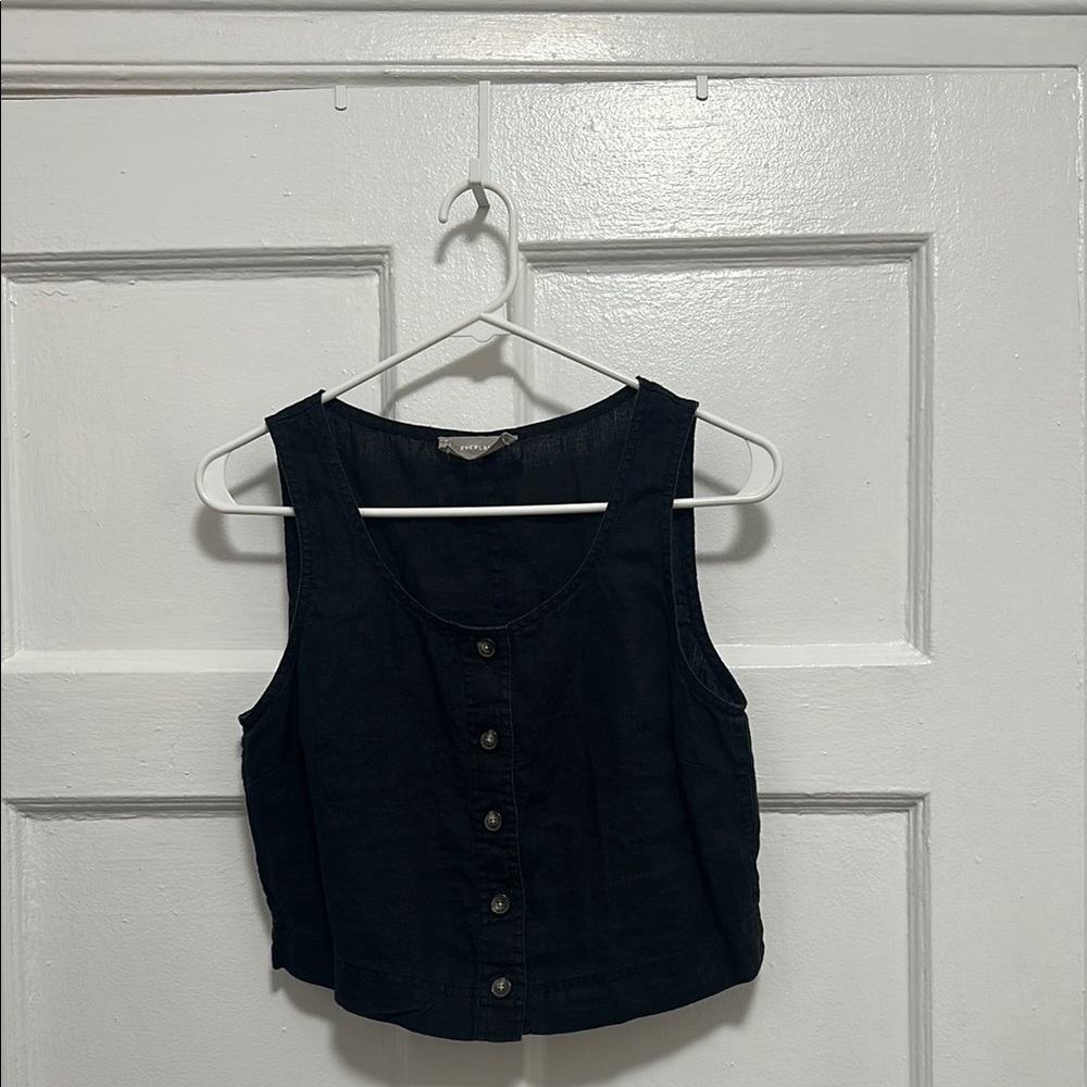 Everlane Black Sleeveless Crop Tank Top linen